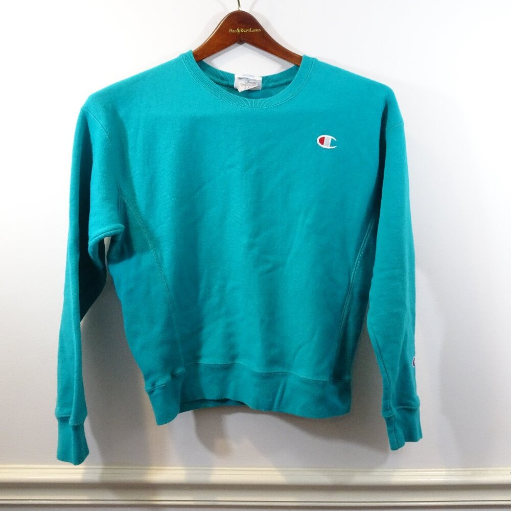 Vintage Champion Reverse Weave Pullover Sweatshirt Womens Size S Green Logo